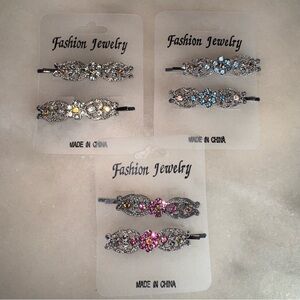Fashion Jewelry Crystal Floral Hair Pins in Pink, Blue, Silver
